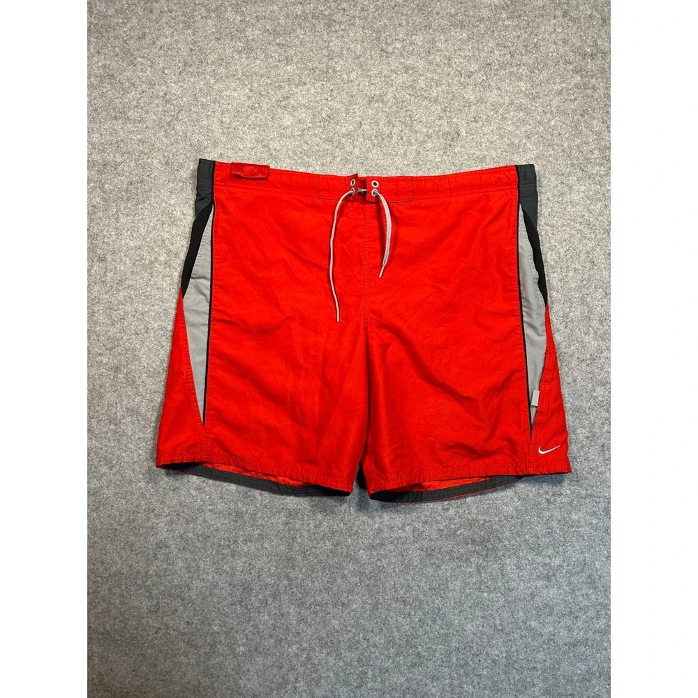 Nike Swim Board‎ Shorts XL Red Grey Colorblock Quick Dry Polyester